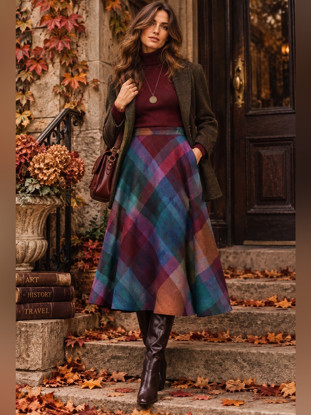 VINTAGE 70s 80s Plaid Wool Skirt Autumn Fall Fashion